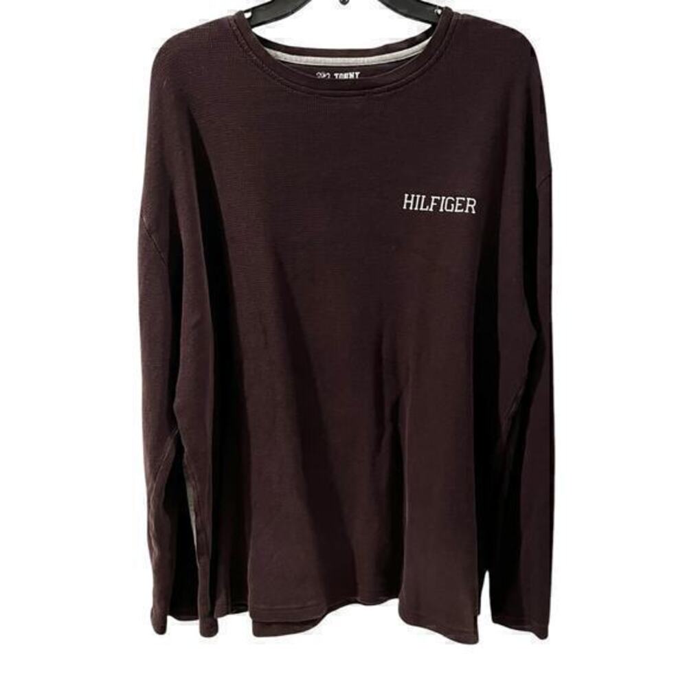 Vintage Tommy Hilfiger Y2K Men’s Brown Logo Waffle Long Sleeve Size XL fits XXL